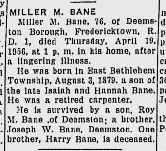 Miller M. Bane obit